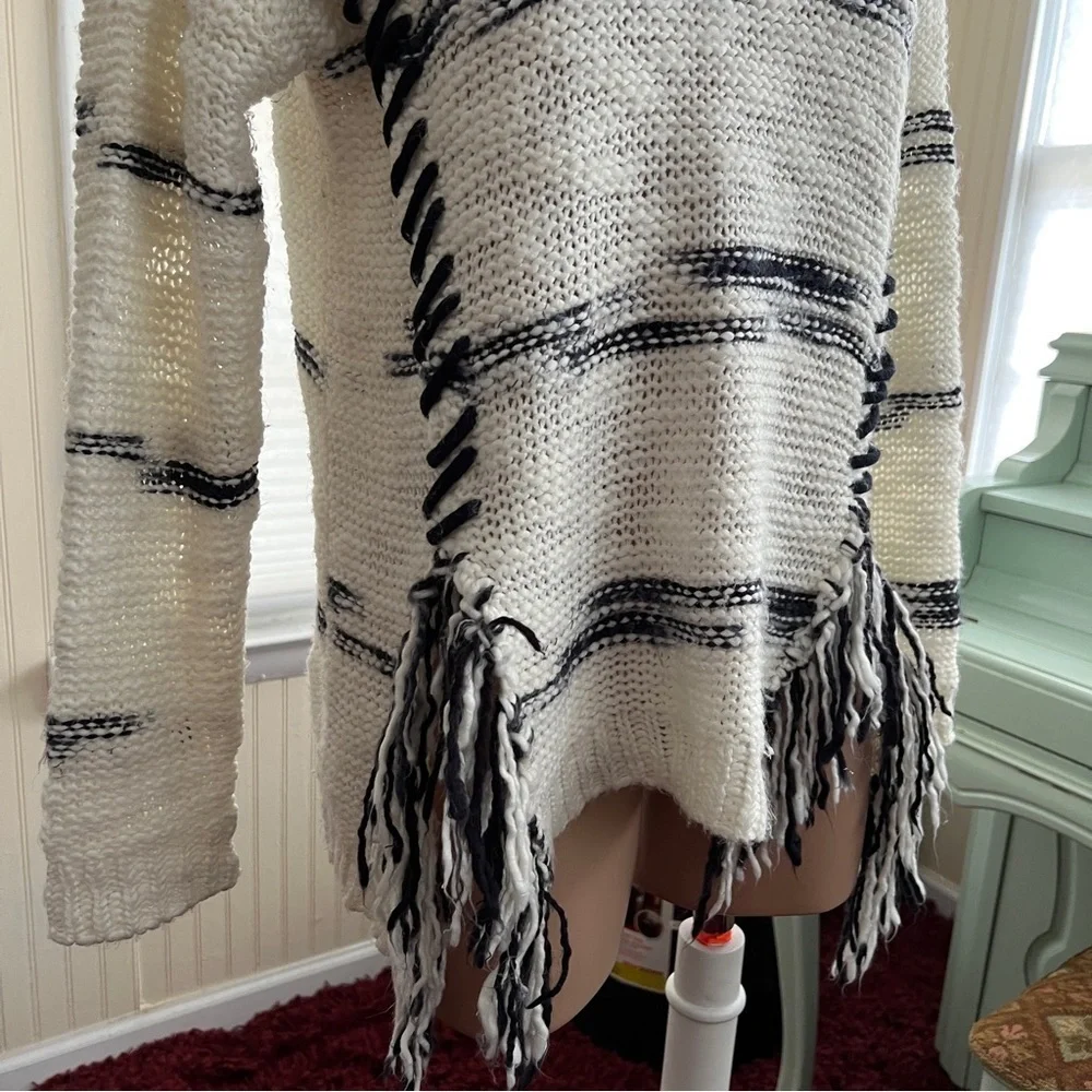 Rebecca Elliot white black fringe sweater